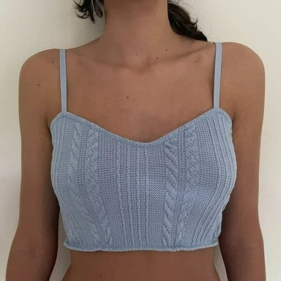 ZARA Women's Cable Knit Crop Top Tank Baby Blue Size Small NWT - Picture 5 of 16